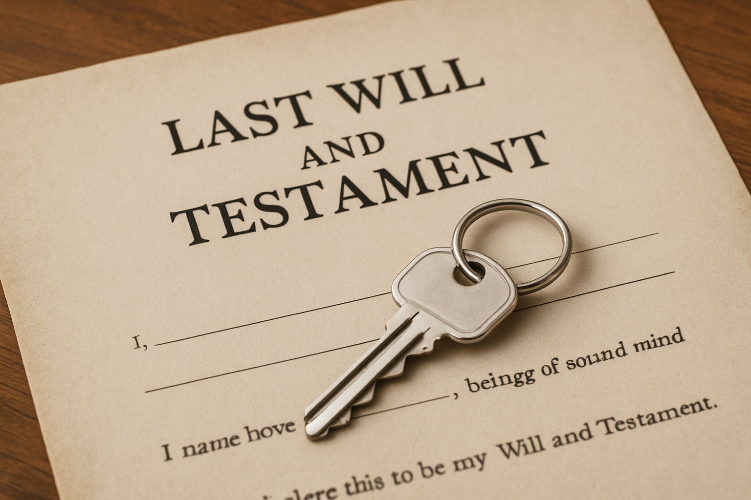 Last Will and Testament document with house keys - Inherited home in Ocala Marion County